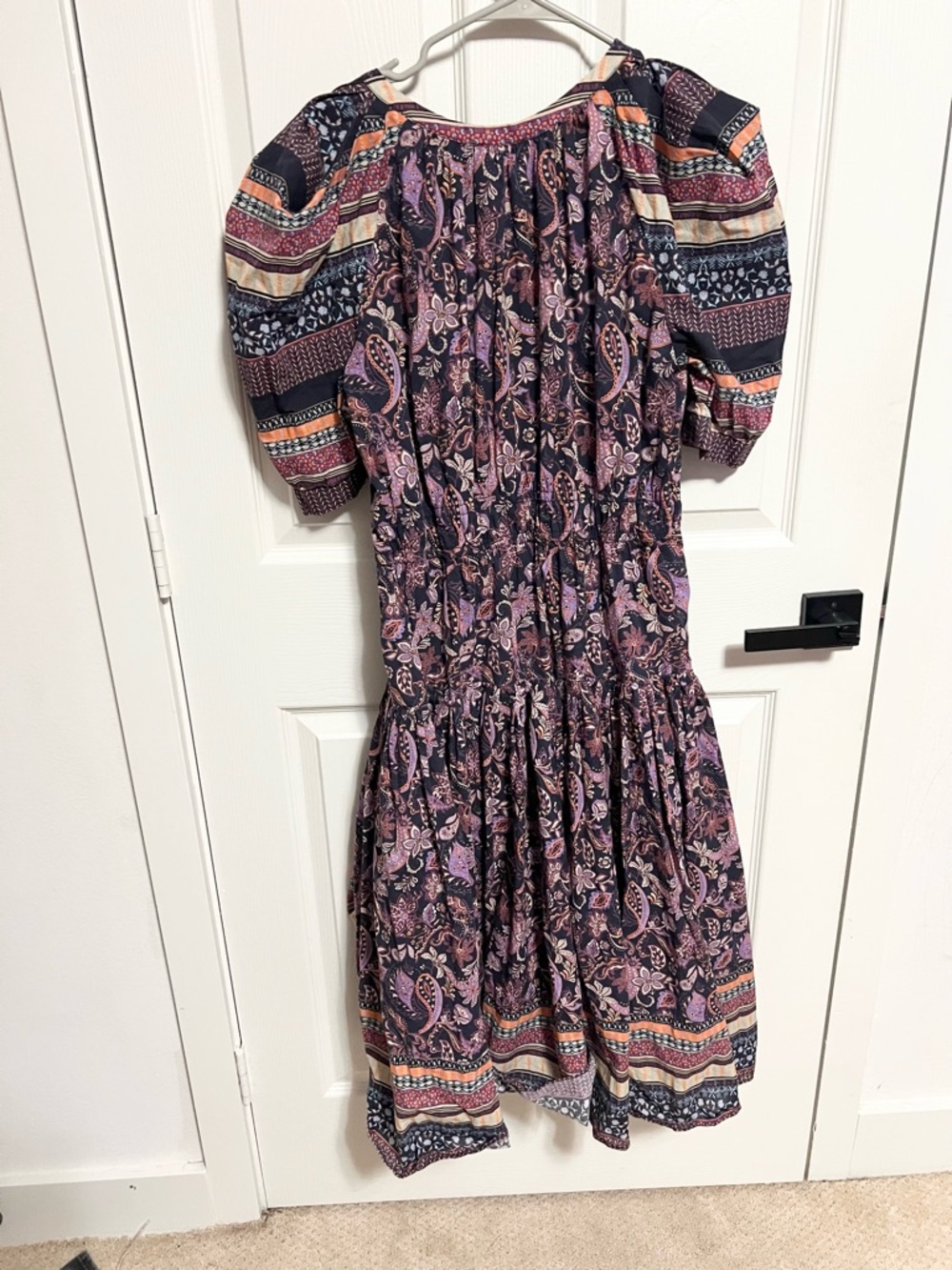 Current Air Rachel Paisley Floral Border Stripe Puff Sleeve Midi Dress cotton - Picture 7 of 8